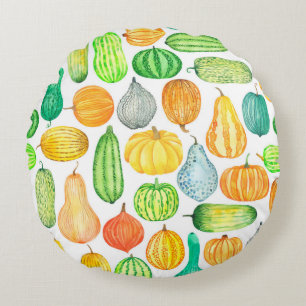 Coussins Ronds Citrouille aquarelle, motif transparent