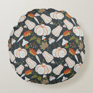 Coussins Ronds Citrouille continu motif floral noir et blanc