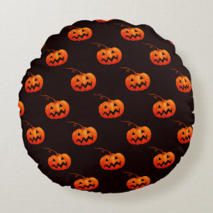 Coussins Ronds Citrouille D'Halloween, Citrouille Orange Trou Ou 