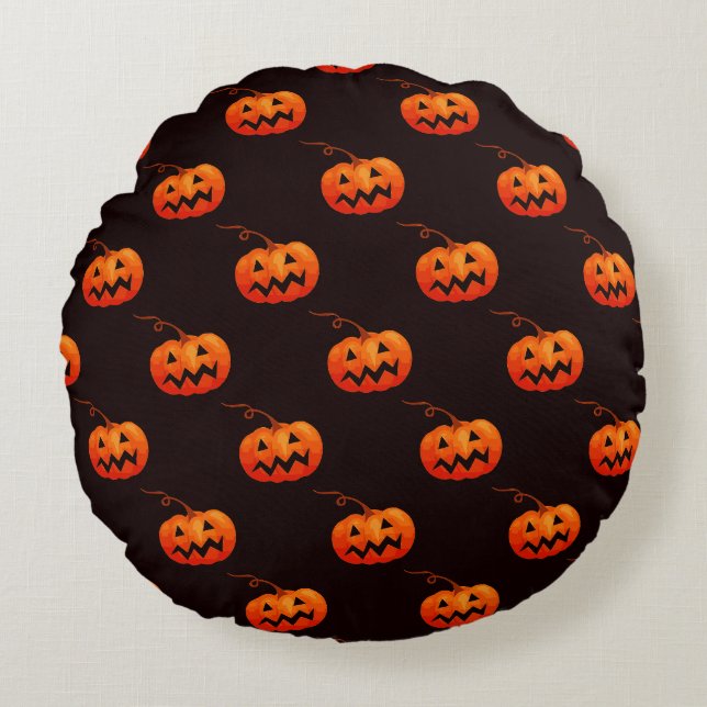 Coussins Ronds Citrouille D'Halloween, Citrouille Orange Trou Ou  (Devant)