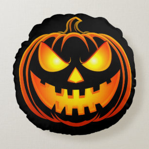 Coussins Ronds Citrouille d'Halloween lumineuse effrayante