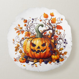 Coussins Ronds citrouille drôle d'Halloween automne