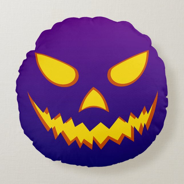 Coussins Ronds Citrouille Jack-o'-lantern de la face d'Halloween  (Devant)