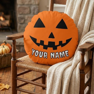 Coussins Ronds Citrouille orange personnalisée Halloween Votre no