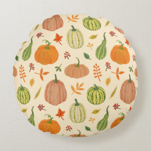 Coussins Ronds Citrouille vert et orange, motif sans soudure.