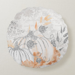Coussins Ronds Citrouilles Automne Blanc Et Gris Argent