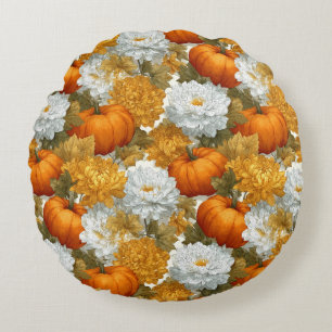 Coussins Ronds Citrouilles et chrysanthèmes Automne Design