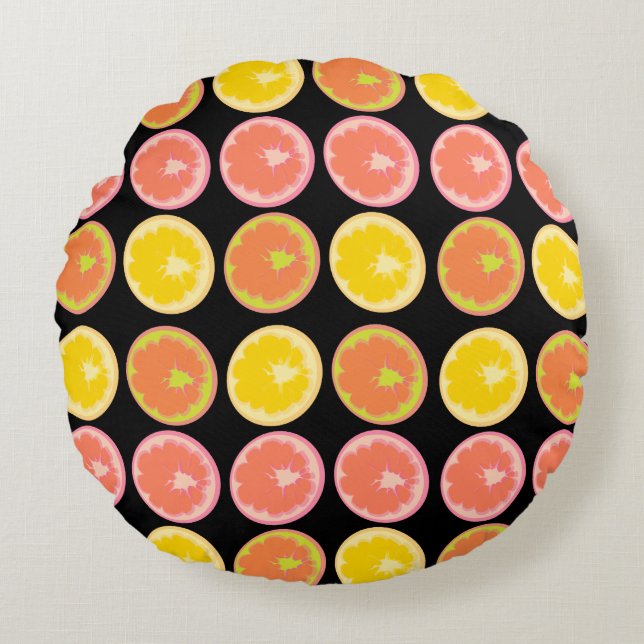Coussins Ronds Citrus Candy Lemon Fruit Motif (Devant)