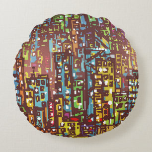 Coussins Ronds Cityscape dessin à la main illustrations art, rue,