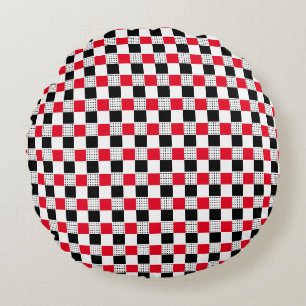 Coussins Ronds Clair rouge noir & blanc damier classique