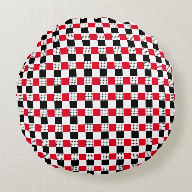 Coussins Ronds Clair rouge noir & blanc damier classique (Devant)