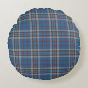Coussins Ronds Clan Plaid Thompson gris bleu Check Tartan