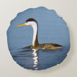 Coussins Ronds Clark's Grebe Painting - Art original pour les ois
