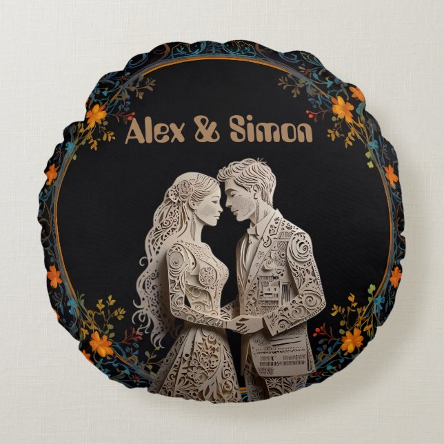 Coussins Ronds Classe royale mariée et mariée (Devant)