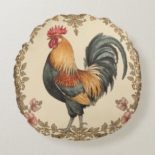 Coussins Ronds Classique, Coq , Motif Fleurs, Vintage
