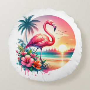 Coussins Ronds Clipart coucher de soleil Flamant rose rose