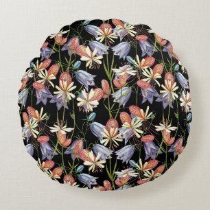 Coussins Ronds Cloches de Campion à échelle : aquarelle Florale
