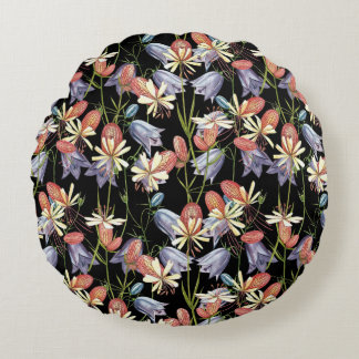 Coussins Ronds Cloches de Campion à échelle : aquarelle Florale