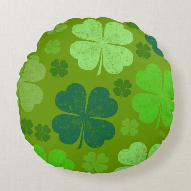 Coussins Ronds Clovers verts, Lucky Clovers, Saint Patrick's Day (Devant)