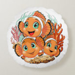 Coussins Ronds Clown fish Cartoon cute Family Underwater<br><div class="desc">Cute and Joyful little Clownfish Cartoon Characters swimming together on underwater Coral Reef Background. Original Vector Illustration Copyright BluedarkArt.</div>