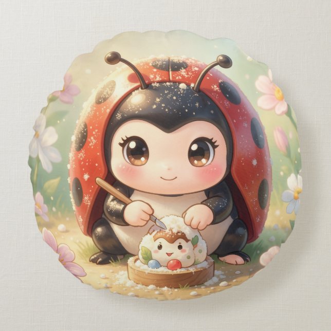 Coussins Ronds Coccinelle et le royaume de nectar caché.8 (Devant)