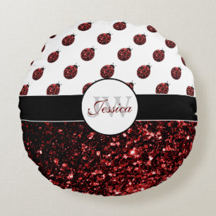 Coussins Ronds Coccinelle rouge foncé fausses paillettes scintill