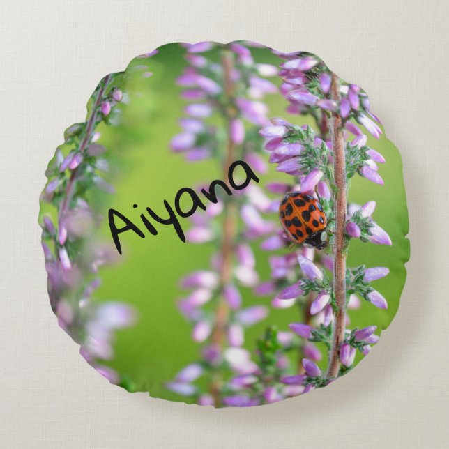 Coussins Ronds Coccinelle sur fleur violette   -     (Devant)