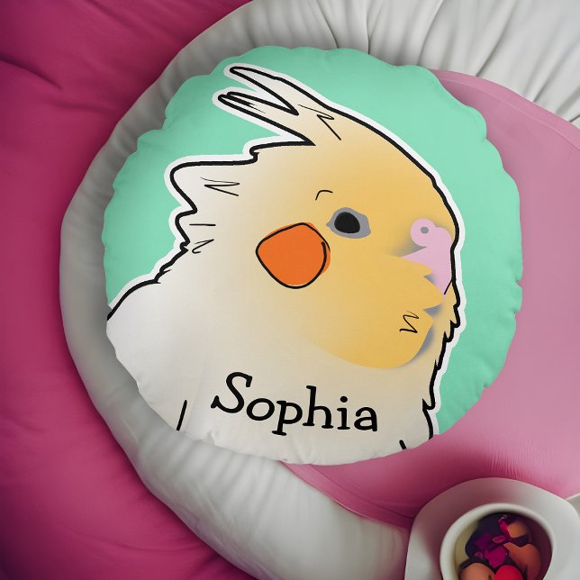 Coussins Ronds Cockatiel Enfants Animaux Animaux Chambres Décor V (Cockatiel kids' personalized pet bird pillow)