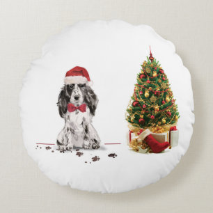Coussins Ronds Cocker Spaniel Funny Chien de Noël avec arbre