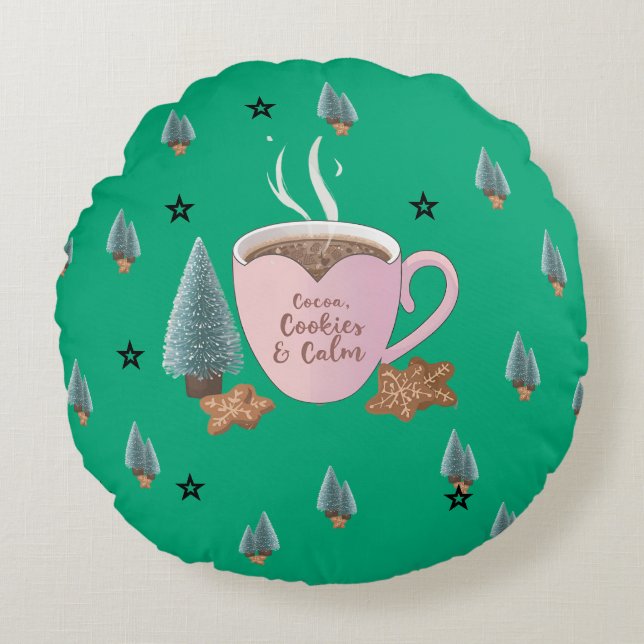 Coussins Ronds Cocoa, Cookies & Calm – Pastel Christmas CoT-Shirt (Devant)