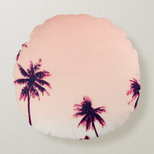 Coussins Ronds Cocotiers de palmiers tropicaux au coucher du sole