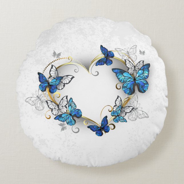 Coussins Ronds Coeur bijoux avec papillons Morpho (Devant)