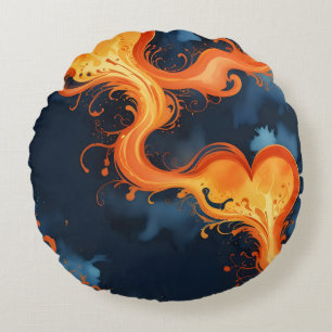 Coussins Ronds Cœur de Flammes Feu & Cieux 