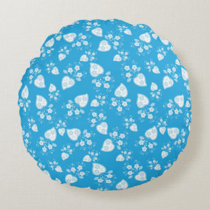 Coussins Ronds Coeur de fleur bleu avec fleurs motif