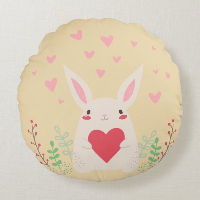 Coussins Ronds Coeur de lapin mignon valentine (Devant)
