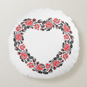 Coussins Ronds Coeur d'origine des fleurs de roses rouges de poin