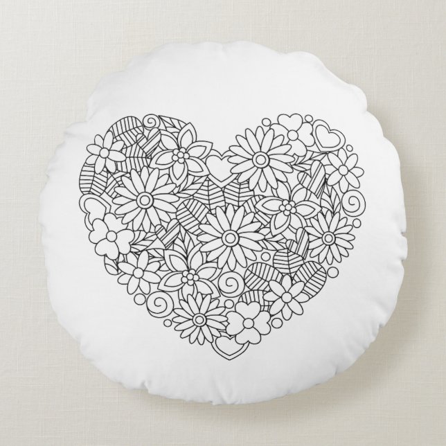 Coussins Ronds Coeur floral (Devant)