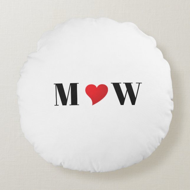 Coussins Ronds Coeur rouge mignon personnalisées couple initiales (Devant)