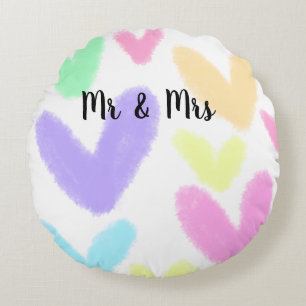 Coussins Ronds Cœur simple style de texte minimal mariage M & Mme
