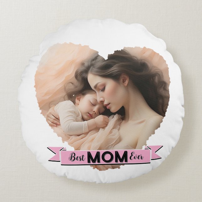 Coussins Ronds Coeur toi, meilleur maman jamais ruban (Devant)