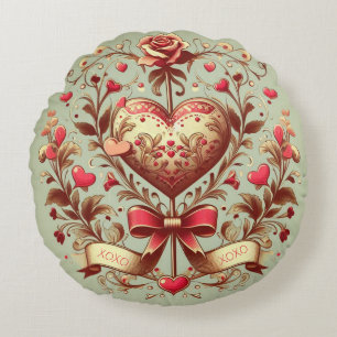 Coussins Ronds Coeur vintage Valentine's day xoxo