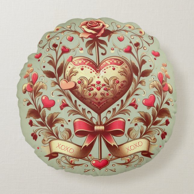 Coussins Ronds Coeur vintage Valentine's day xoxo (Devant)