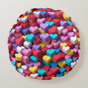 Coussins Ronds Coeurs 3D colorés motif Jeu d'oreiller