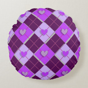 Coussins Ronds Cœurs Argyle Violets Et Lilas