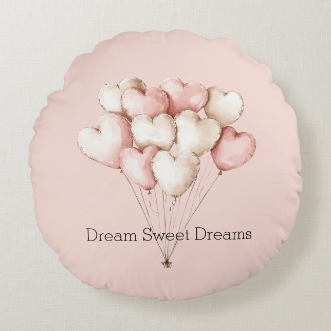 Coussins Ronds Cœurs Ballons Crème Rose   (Devant)