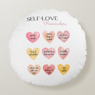 Coussins Ronds Coeurs d'Affirmation Pink Self-Love