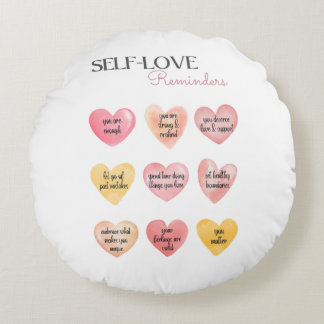 Coussins Ronds Coeurs d'Affirmation Pink Self-Love