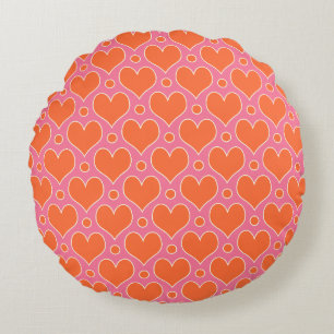 Coussins Ronds Coeurs d'amour et motif Pois en rose, orange