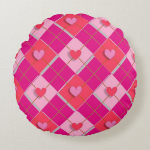 Coussins Ronds Coeurs De Jacquard Rose Et Rouge