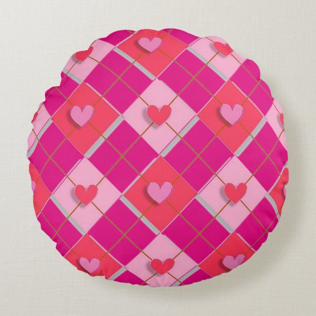 Coussins Ronds Coeurs De Jacquard Rose Et Rouge (Devant)
